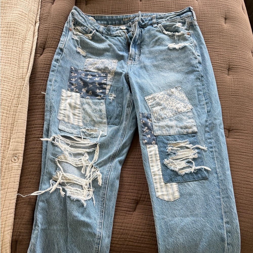 Light Blue Patchwork Distressed Jeans - Picture 4 of 4